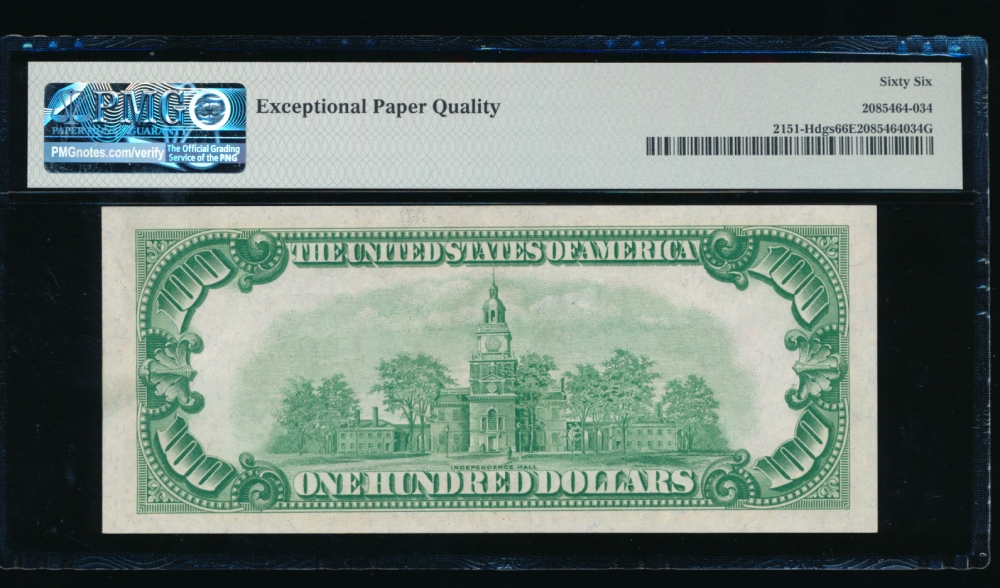 Fr. 2151-H 1928A $100  Federal Reserve Note Saint Louis PMG 66EPQ H00312731A reverse