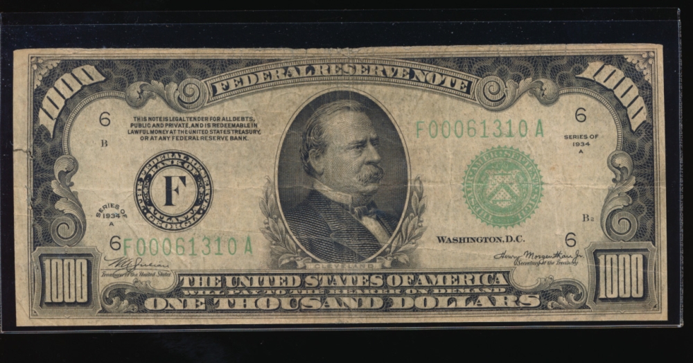 Fr. 2212-F 1934A $1,000  Federal Reserve Note Atlanta F F00061310A