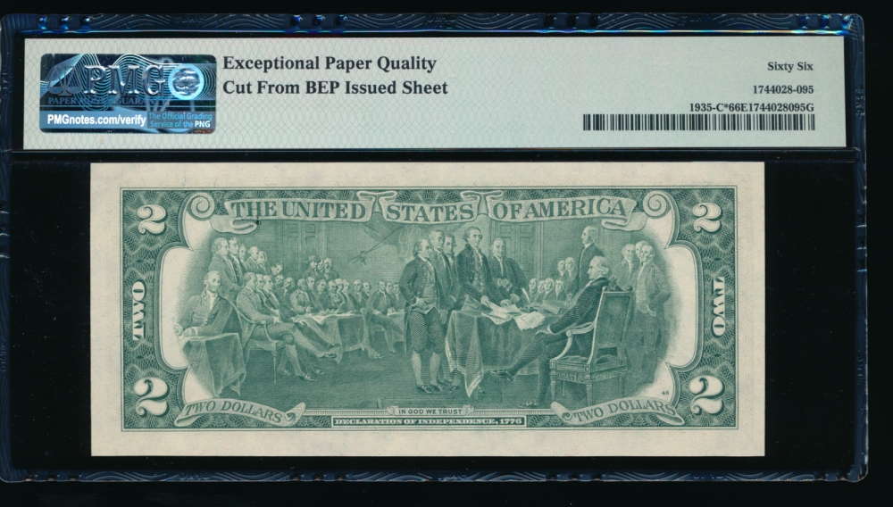 Fr. 1935-C 1976 $2  Federal Reserve Note Philadelphia star PMG 66EPQ C01136872* reverse