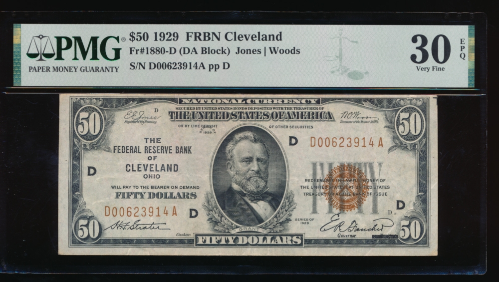 Fr. 1880-D 1929 $50  FRBN Cleveland PMG 30EPQ D00623914A