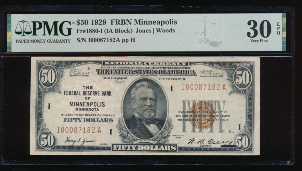 Fr. 1880-I 1929 $50  FRBN Minneapolis PMG 30EPQ I00087182A