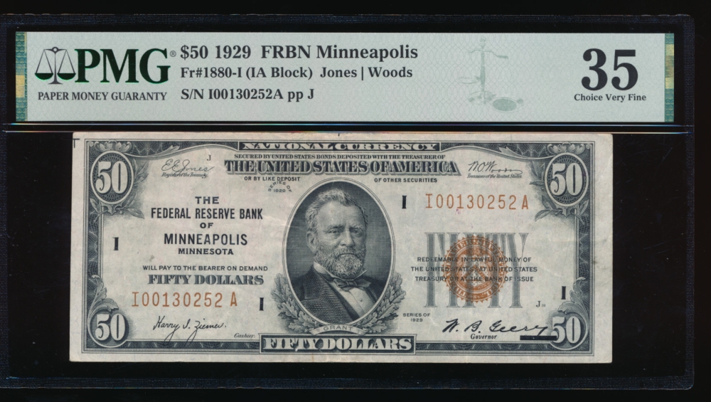 Fr. 1880-I 1929 $50  FRBN Minneapolis PMG 35 I00130252S