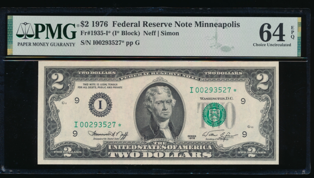 Fr. 1935-I 1976 $2  Federal Reserve Note Minneapolis star PMG 64EPQ I00293527* obverse