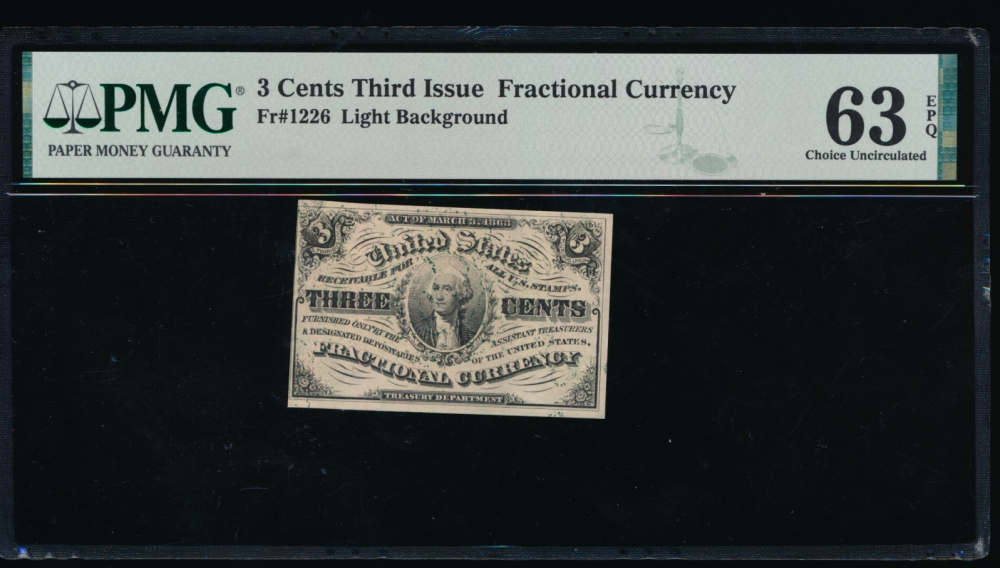 Fr. 1226  $0.03  Fractional Third Issue: Light Background PMG 63EPQ no serial number obverse