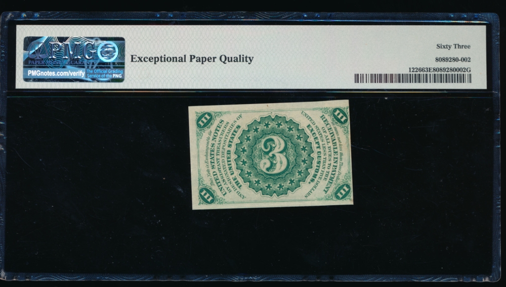 Fr. 1226  $0.03  Fractional Third Issue: Light Background PMG 63EPQ no serial number reverse