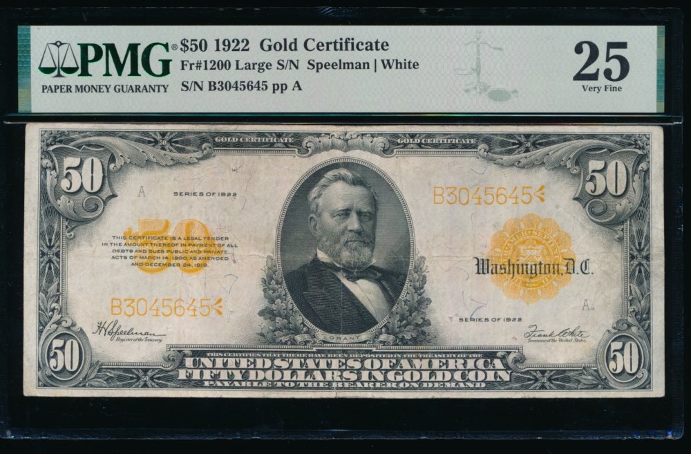 Fr. 1200 1922 $50  Gold Certificate  PMG 25 comment B3045645
