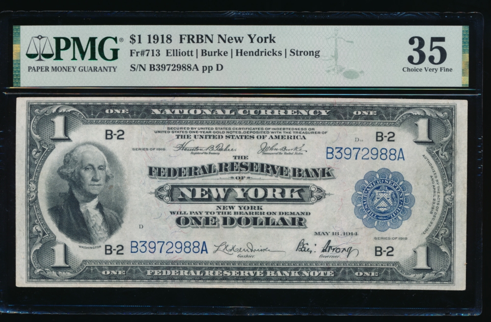 Fr. 713 1918 $1  FRBN New York PMG 35 B3972988A