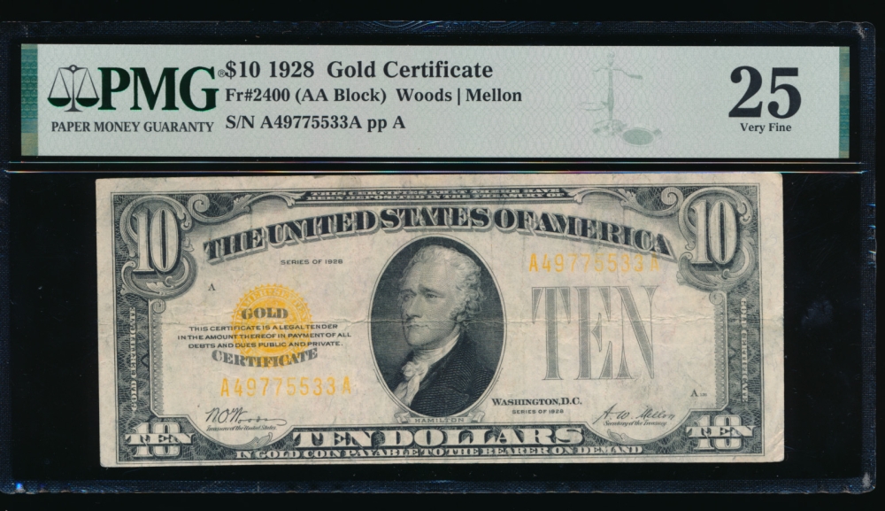 Fr. 2400 1928 $10  Gold Certificate AA block PMG 25 A49775533A