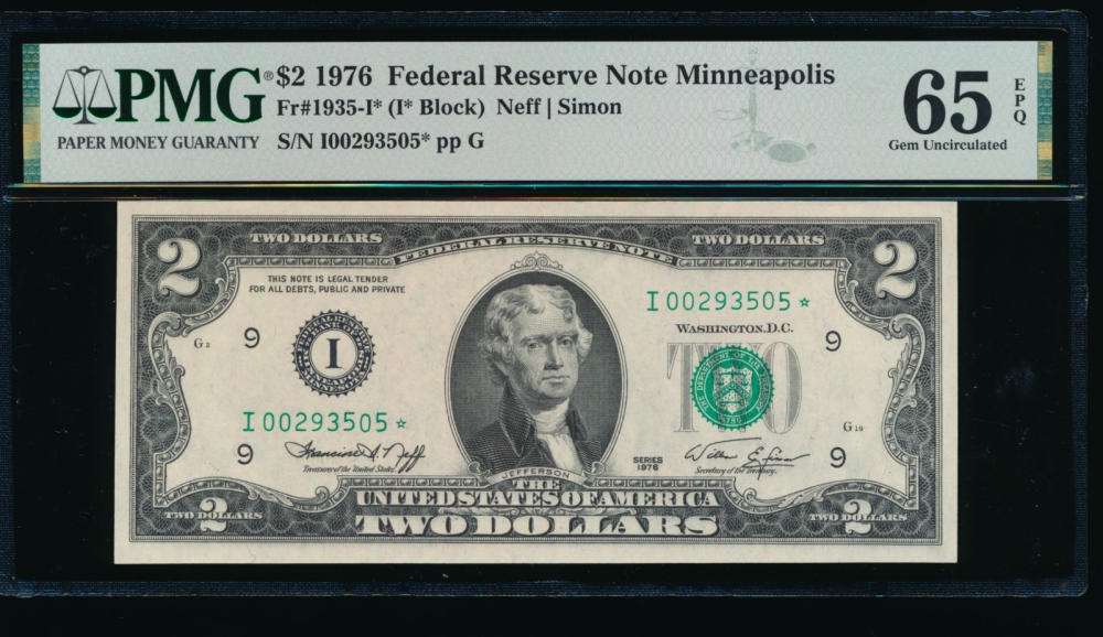 Fr. 1935-I 1976 $2  Federal Reserve Note Minneapolis star PMG 65EPQ I00293505*