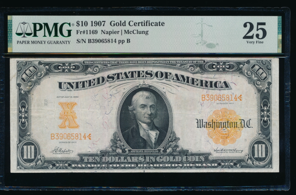 Fr. 1169 1907 $10  Gold Certificate  PMG 25 B39065814