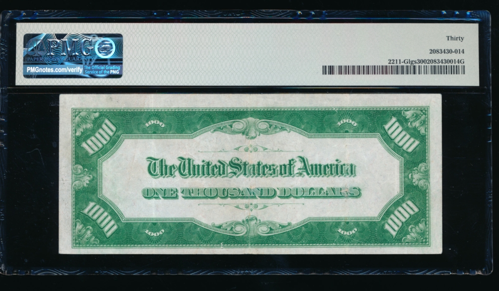Fr. 2211-G 1934 $1,000  Federal Reserve Note Chicago LGS PMG 30 G00026024A reverse