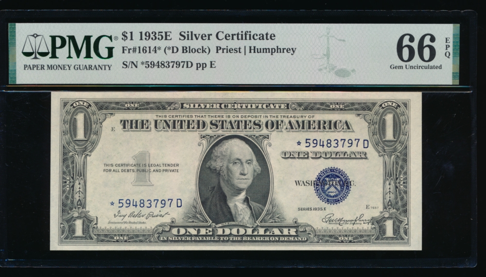 Fr. 1614 1935E $1  Silver Certificate *D block PMG 66EPQ *59483797D