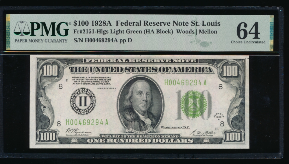 Fr. 2151-H 1928A $100  Federal Reserve Note Saint Louis LGS PMG 64 H00469294A