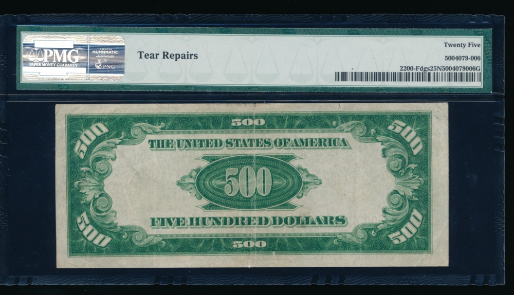 Fr. 2200-F 1928 $500  Federal Reserve Note Atlanta PMG 25NET F00021019A reverse