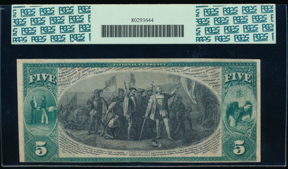 Fr. 404 1875 $5  National: Original Series Ch #2393 The National Exchange Bank of Lexington, Kentucky PCGS-C 30PPQ 8414 reverse