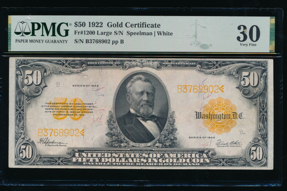 Fr. 1200 1922 $50  Gold Certificate  PMG 30 B3768902