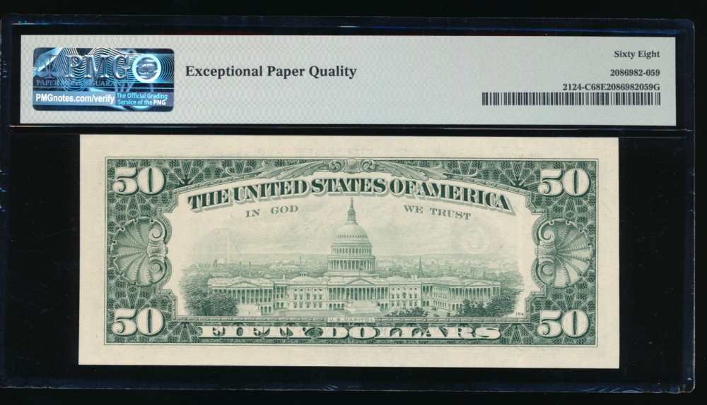 Fr. 2124-C 1990 $50  Federal Reserve Note Philadelphia PMG 68EPQ C23660980A reverse