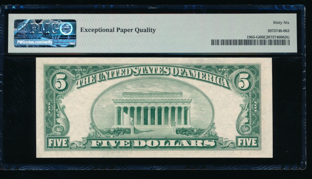 Fr. 1965-G 1950D $5  Federal Reserve Note Chicago PMG 66EPQ G20063495E reverse