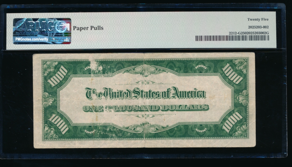 Fr. 2212-G 1934A $1,000  Federal Reserve Note Chicago PMG 25 comment G00249202A reverse
