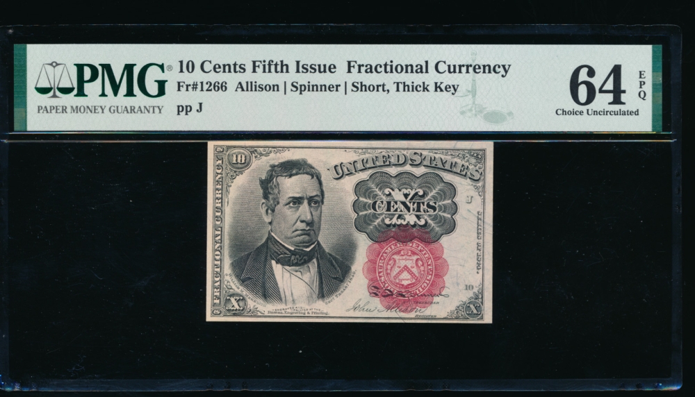 Fr. 1266  $0.10  Fractional Fifth Issue: Short, Thick Key PMG 64EPQ no serial number obverse