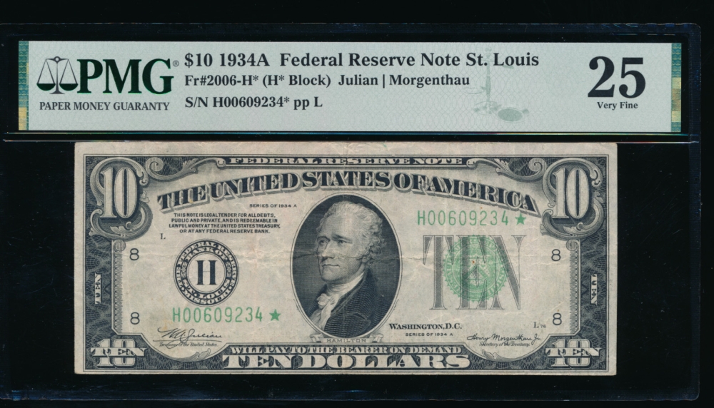 Fr. 2006-H 1934A $10  Federal Reserve Note Saint Louis star PMG 25 H00609234*