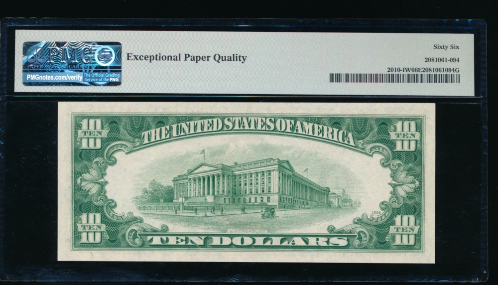 Fr. 2010-I 1950 $10  Federal Reserve Note Minneapolis wide PMG 66EPQ I06568568A reverse