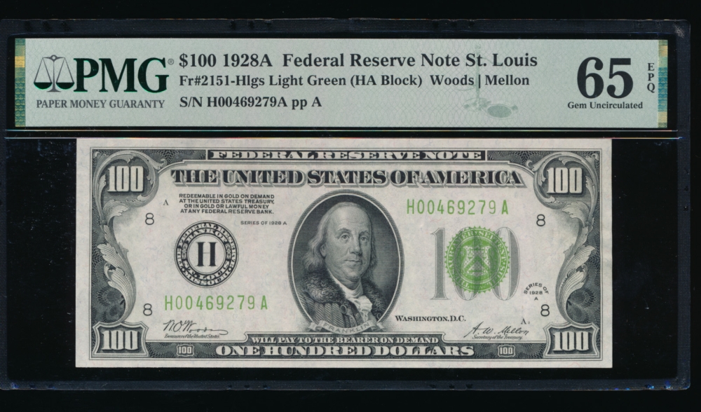 Fr. 2151-H 1928A $100  Federal Reserve Note Saint Louis LGS PMG 65EPQ H00469279A