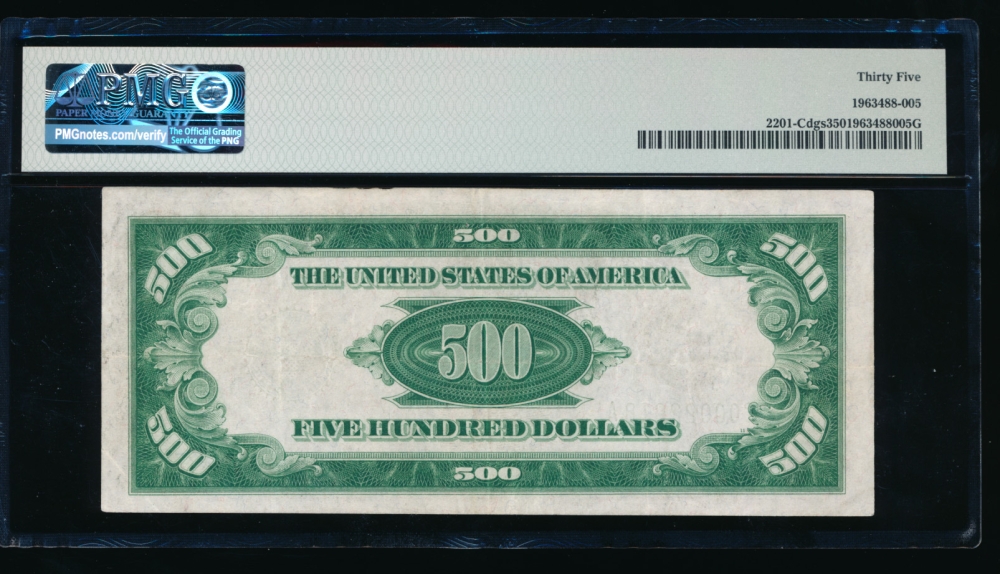 Fr. 2201-C 1934 $500  Federal Reserve Note Philadelphia PMG 35 C00022918A reverse
