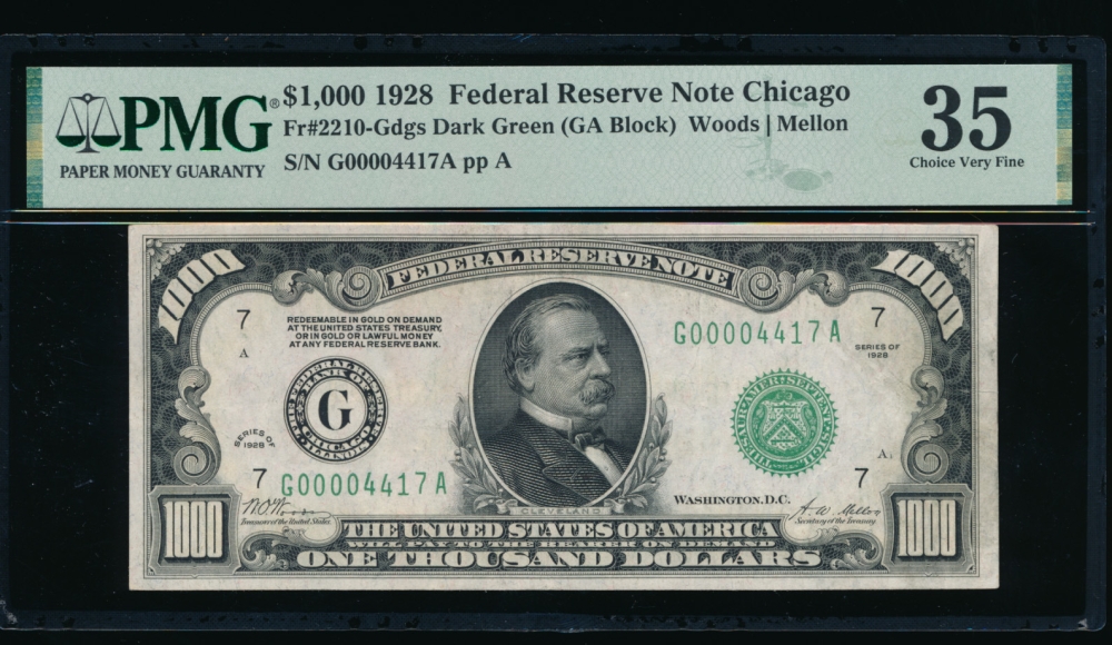 Fr. 2210-G 1928 $1,000  Federal Reserve Note Chicago PMG 35 G00004417A
