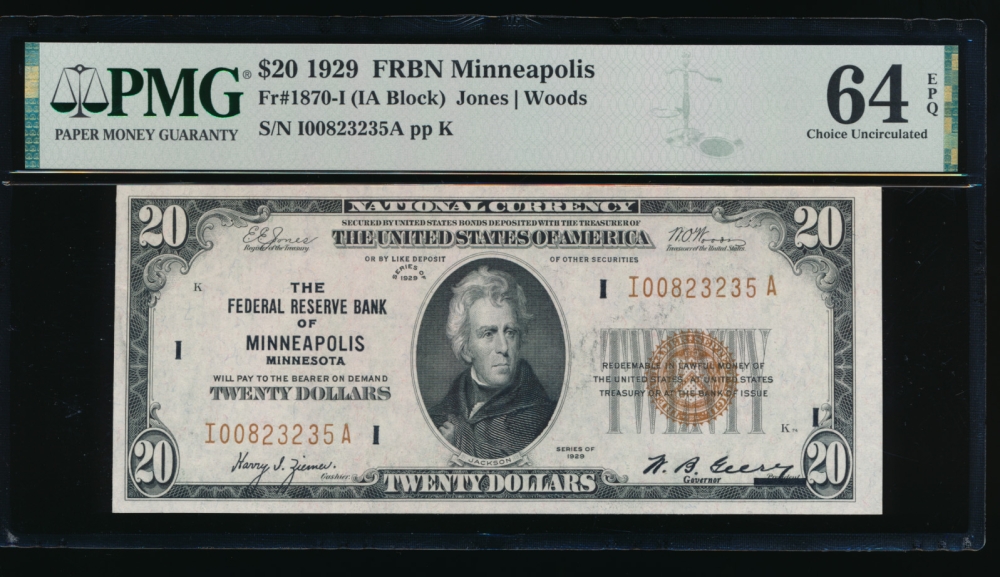 Fr. 1870-I 1929 $20  FRBN Minneapolis PMG 64EPQ I00823235A
