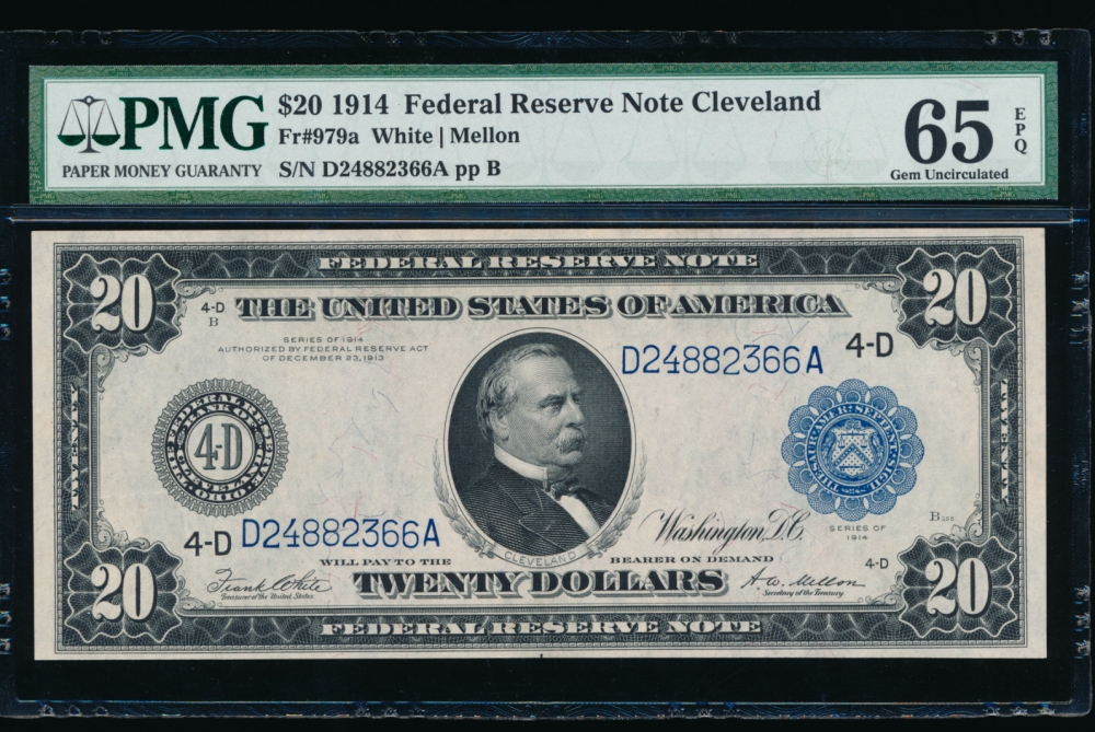 Fr. 979a 1914 $20  Federal Reserve Note Cleveland PMG 65EPQ D24882366A