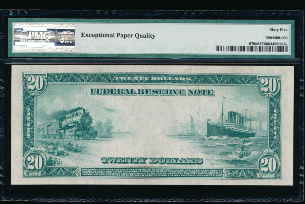 Fr. 979a 1914 $20  Federal Reserve Note Cleveland PMG 65EPQ D24882366A reverse