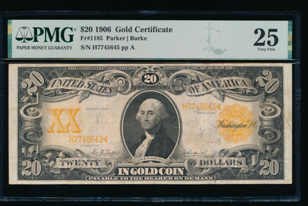 Fr. 1185 1906 $20  Gold Certificate  PMG 25 H7745645
