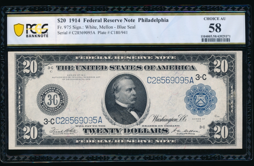 Fr. 975 1914 $20  Federal Reserve Note Philadelphia PCGS 58 C28569095A