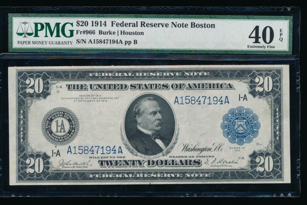 Fr. 966 1914 $20  Federal Reserve Note Boston PMG 40EPQ A15847194A