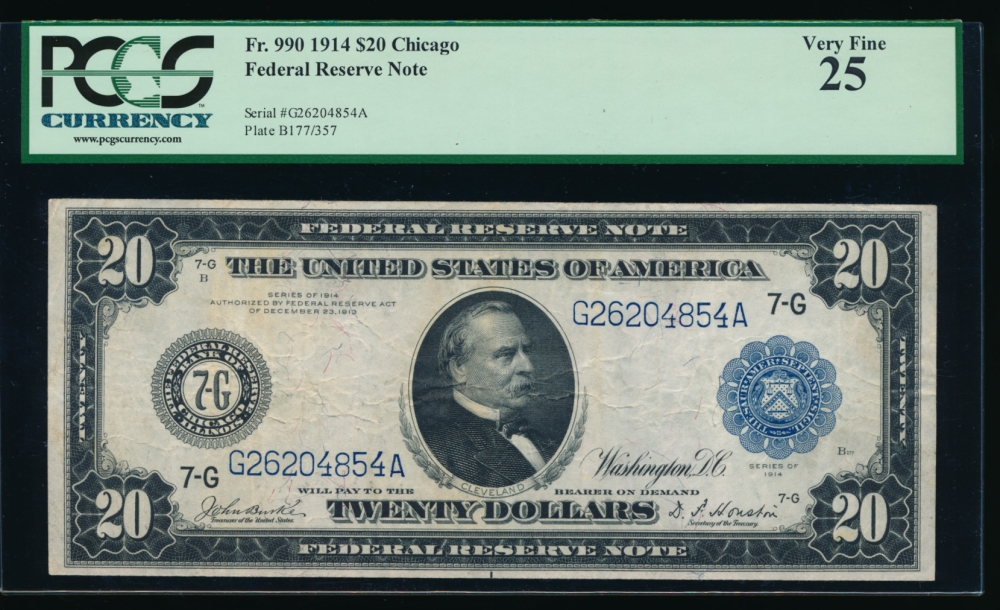 Fr. 990 1914 $20  Federal Reserve Note Chicago PCGS-C 25 G26204854A