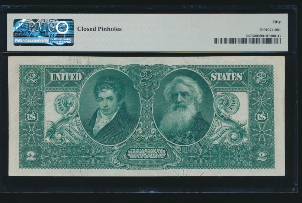 Fr. 247 1896 $2  Silver Certificate  PMG 50 comment 218545 reverse