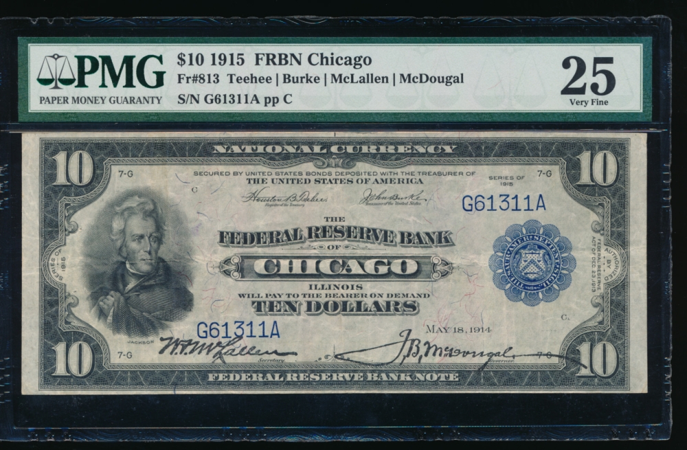 Fr. 813 1915 $10  FRBN Chicago PMG 25 G61311A