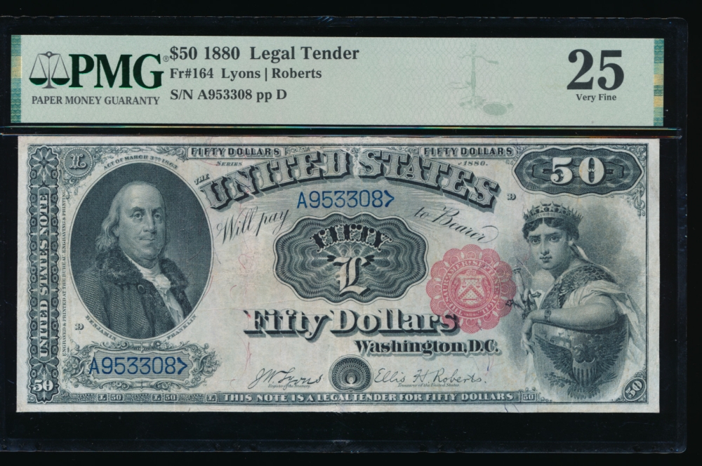 Fr. 164 1880 $50  Legal Tender  PMG 25 comment A953308