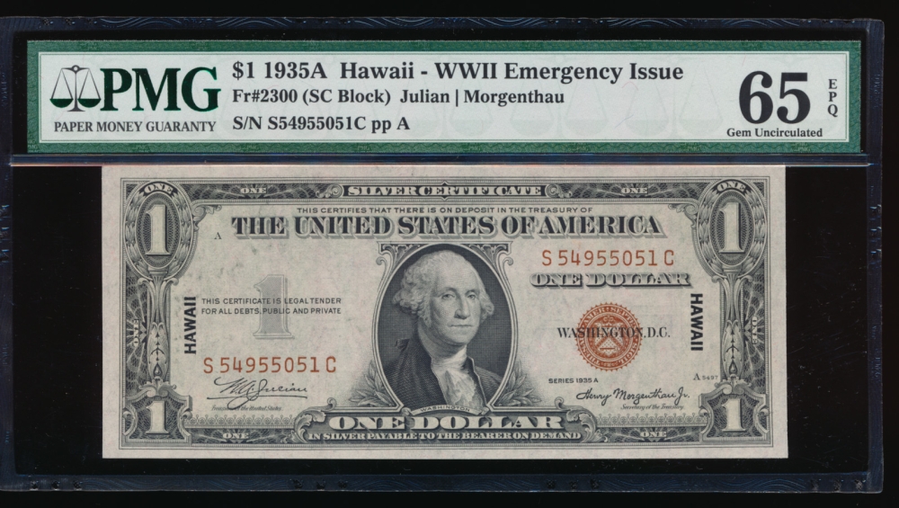 Fr. 2300 1935A $1  Hawaii SC block PMG 65EPQ S54955051C