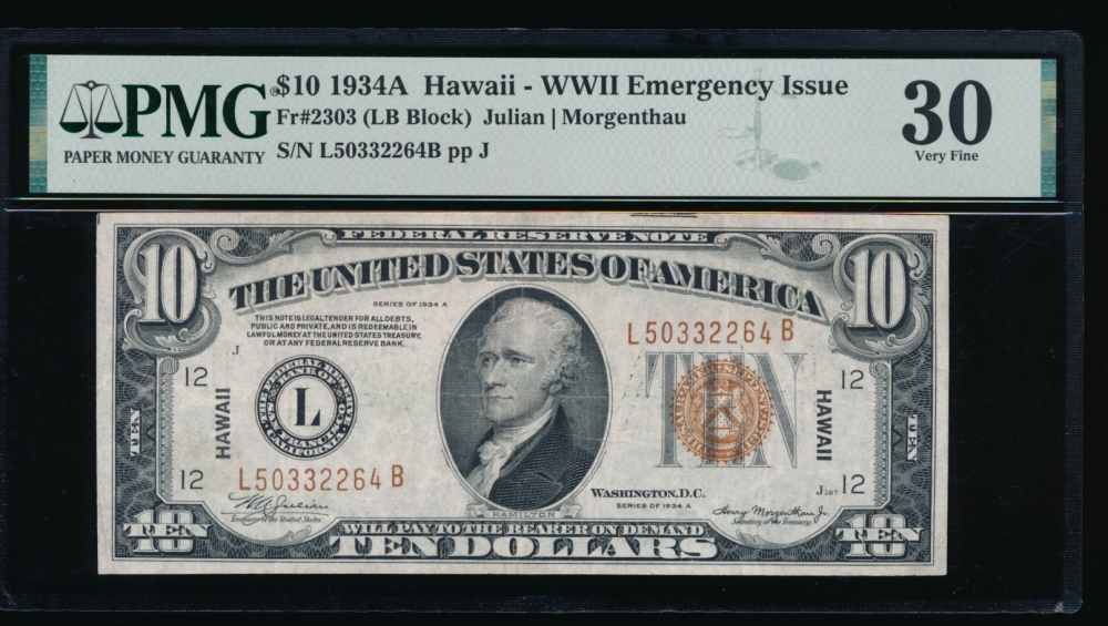 Fr. 2303 1934A $10  Hawaii non-mule PMG 30 L50332264B