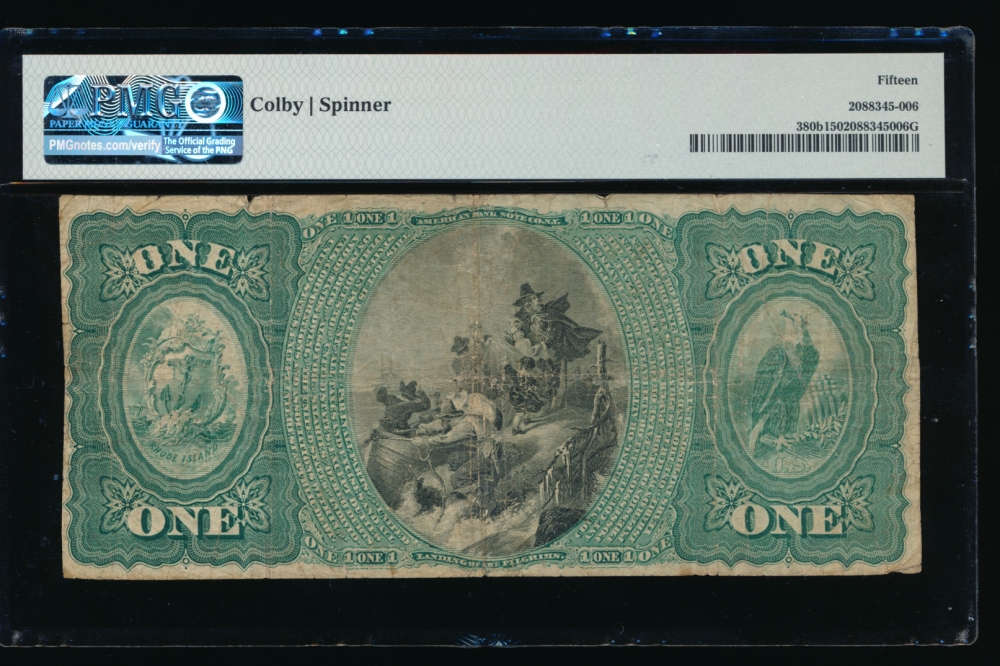 Fr. 380b 1865 $1  National: Original Series Ch #1492 The Newport National Bank, Newport, Rhode Island PMG 15 4709 reverse