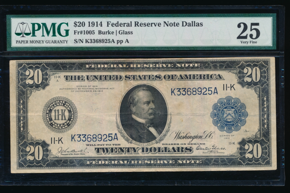 Fr. 1005 1914 $20  Federal Reserve Note Dallas PMG 25 K3368925A