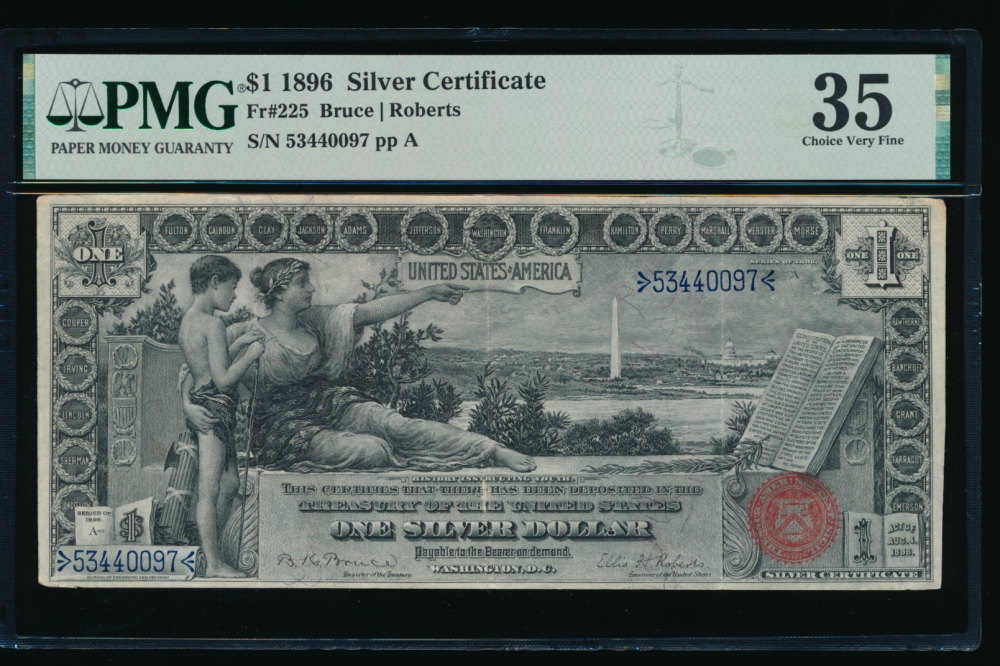 Fr. 225 1896 $1  Silver Certificate  PMG 35 comment 53440097 obverse