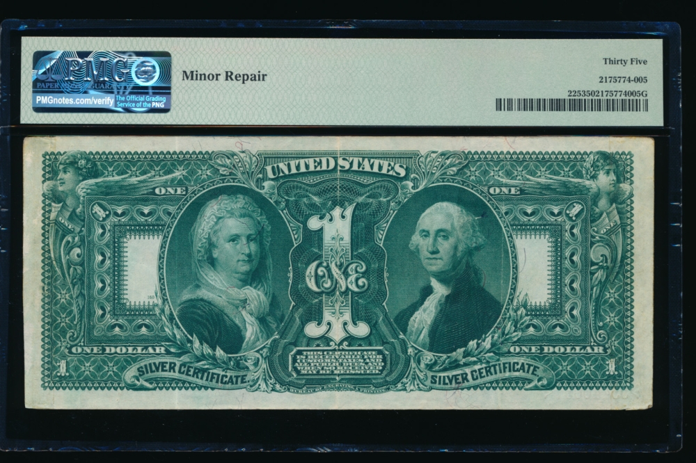 Fr. 225 1896 $1  Silver Certificate  PMG 35 comment 53440097 reverse