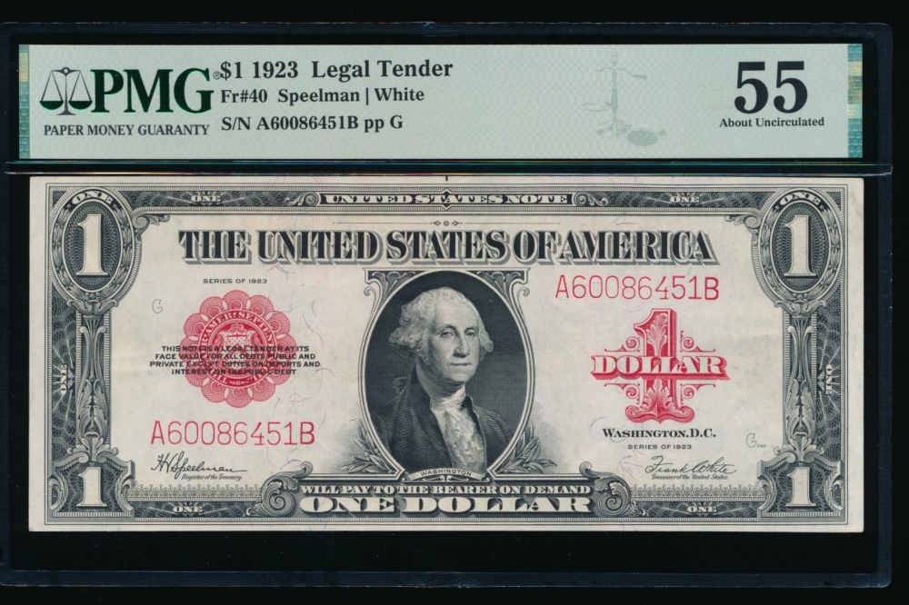 Fr. 40 1923 $1  Legal Tender  PMG 55 comment A60086451B