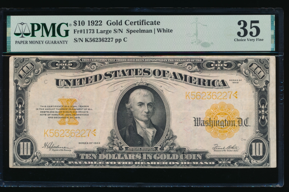 Fr. 1173 1922 $10  Gold Certificate  PMG 35 K56236227