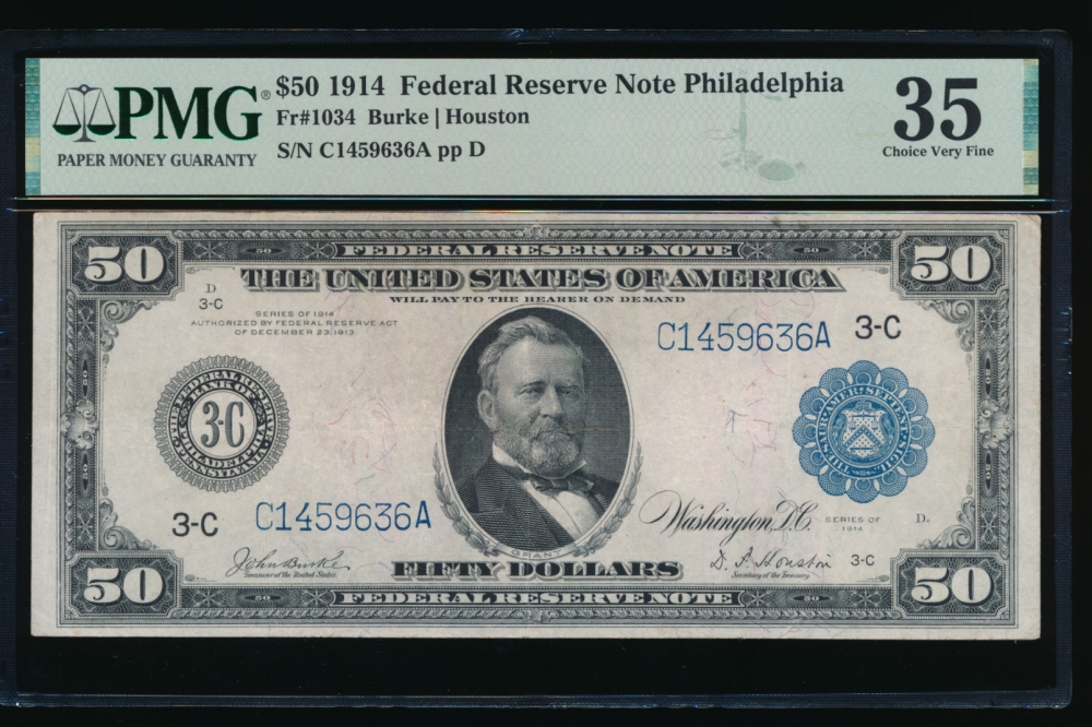 Fr. 1034 1914 $50  Federal Reserve Note Philadelphia PMG 35 C1459636A