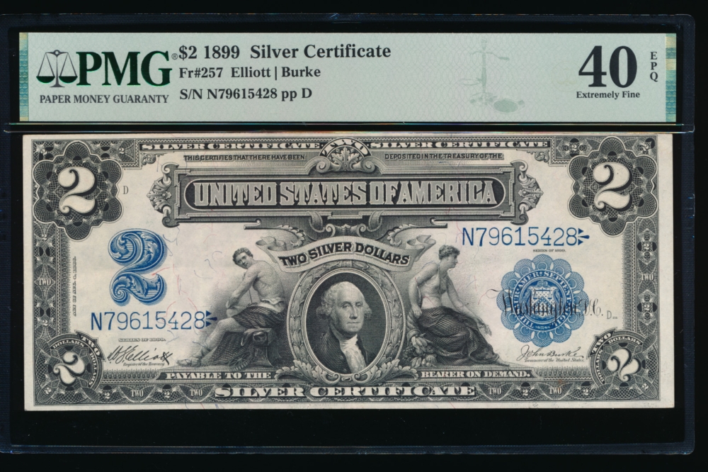Fr. 257 1899 $2  Silver Certificate  PMG 40EPQ N79615428