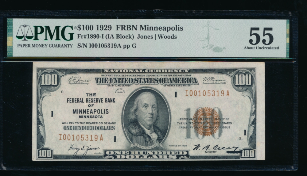 Fr. 1890-I 1929 $100  FRBN Minneapolis PMG 55 I00105319A
